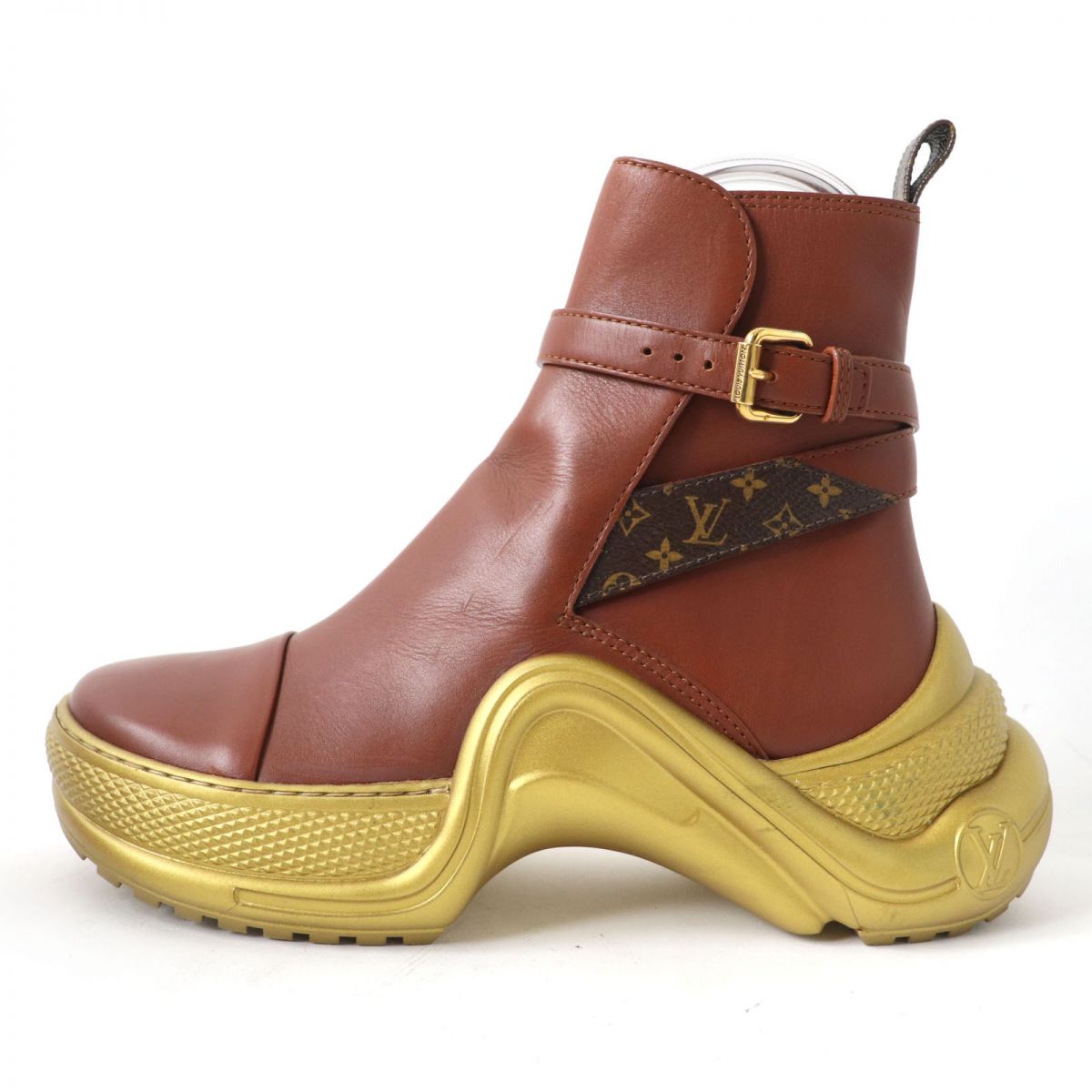 LOUIS VUITTON boots leather Brown x Gold 36