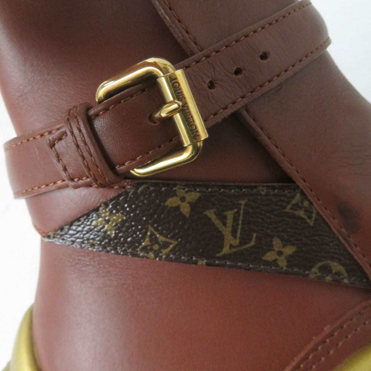 LOUIS VUITTON boots leather Brown x Gold 36
