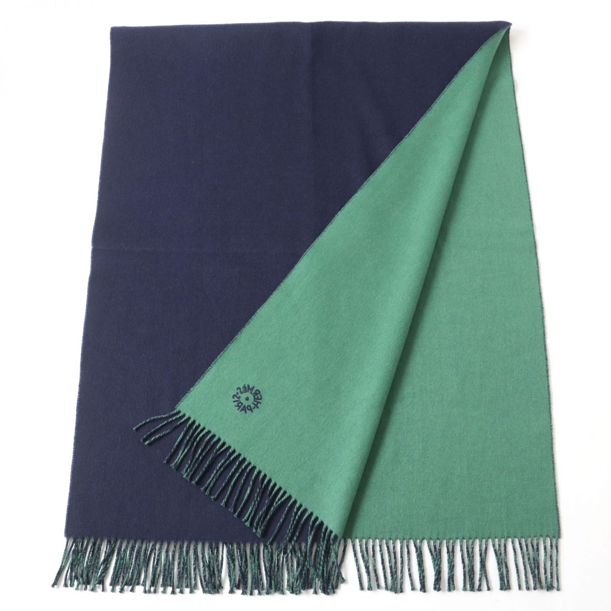 HERMES Stall Main: 100% cashmere Navy x green Women Used