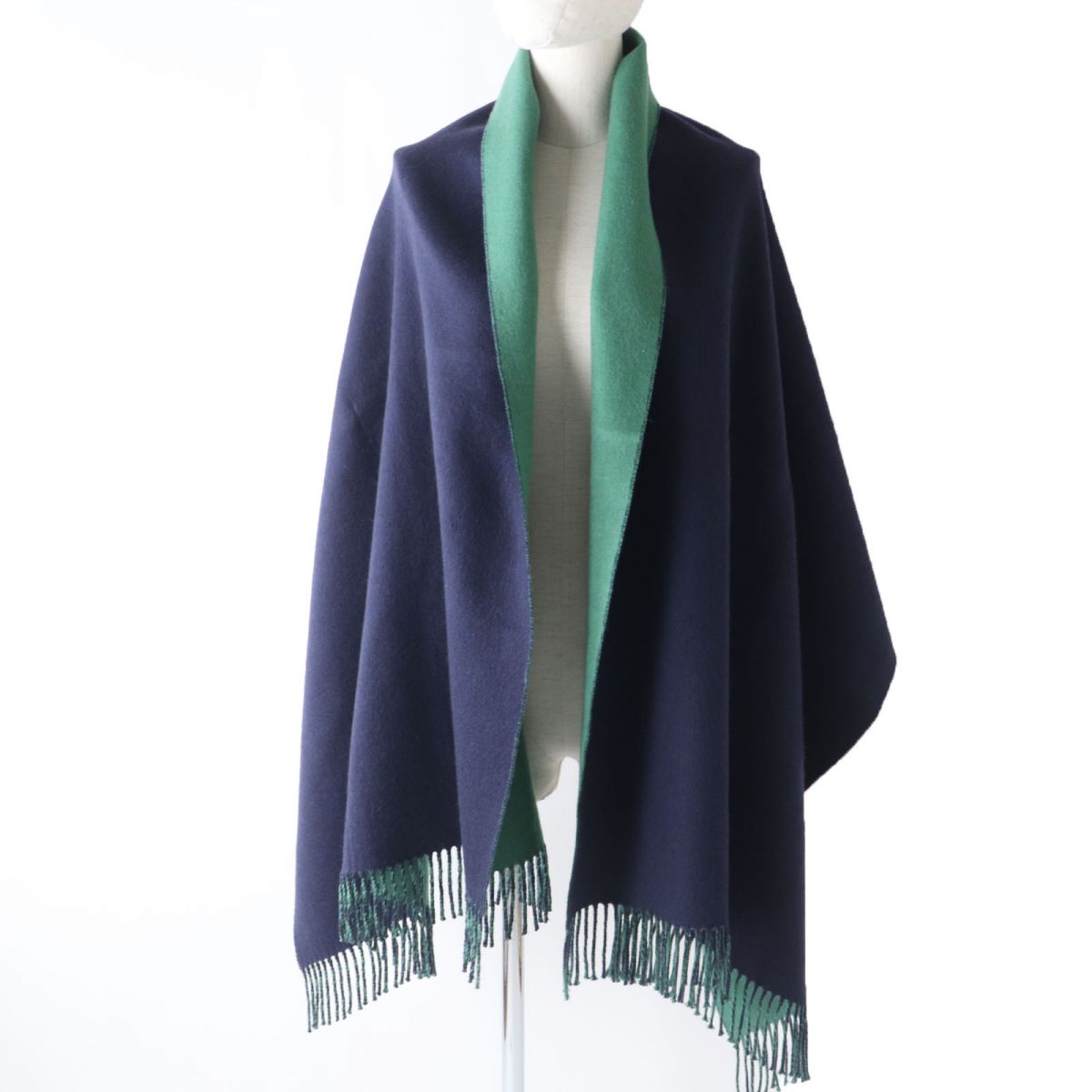HERMES Stall Main: 100% cashmere Navy x green Women Used