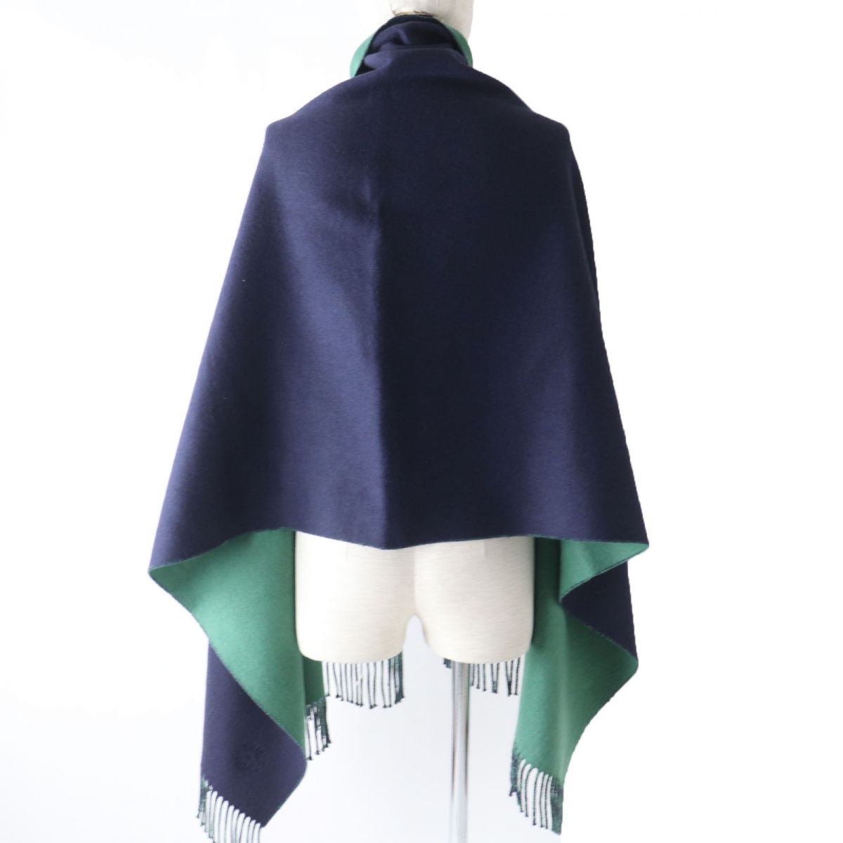 HERMES Stall Main: 100% cashmere Navy x green Women Used