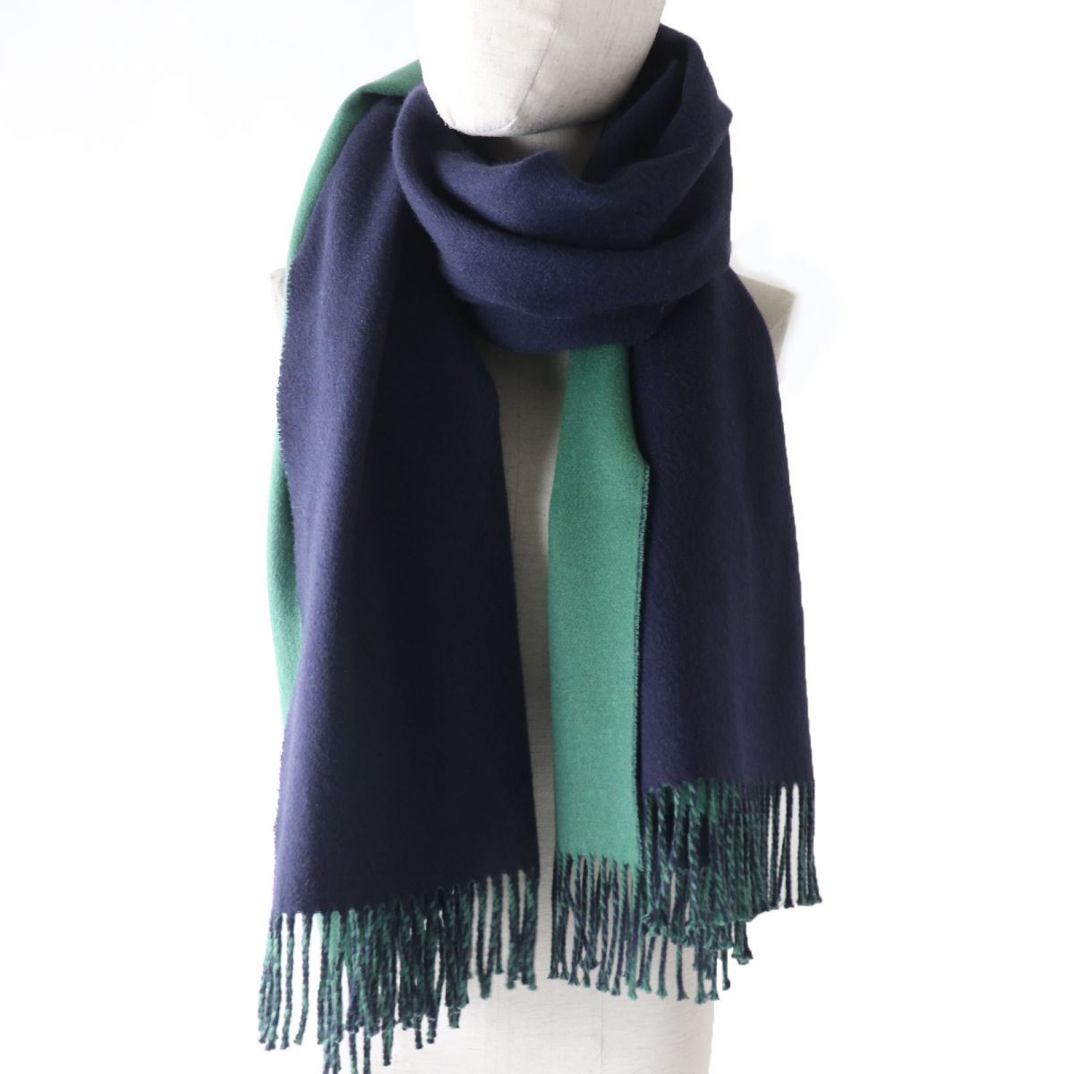 HERMES Stall Main: 100% cashmere Navy x green Women Used