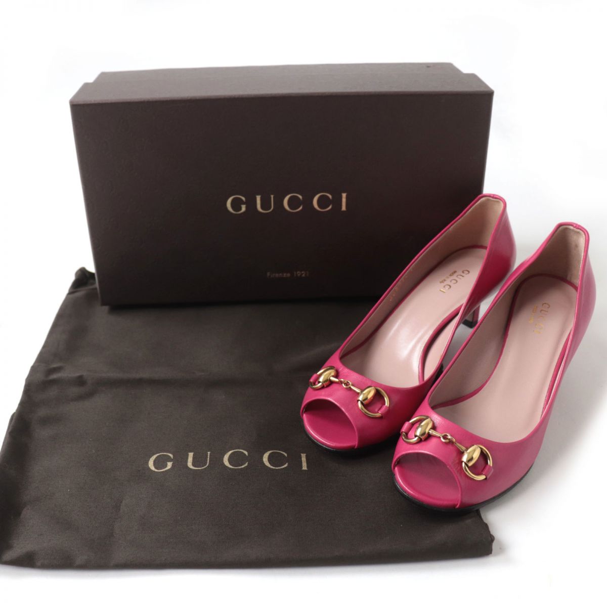GUCCI pumps 338765 Main: Leather Pink x Gold Women 34.5 Used