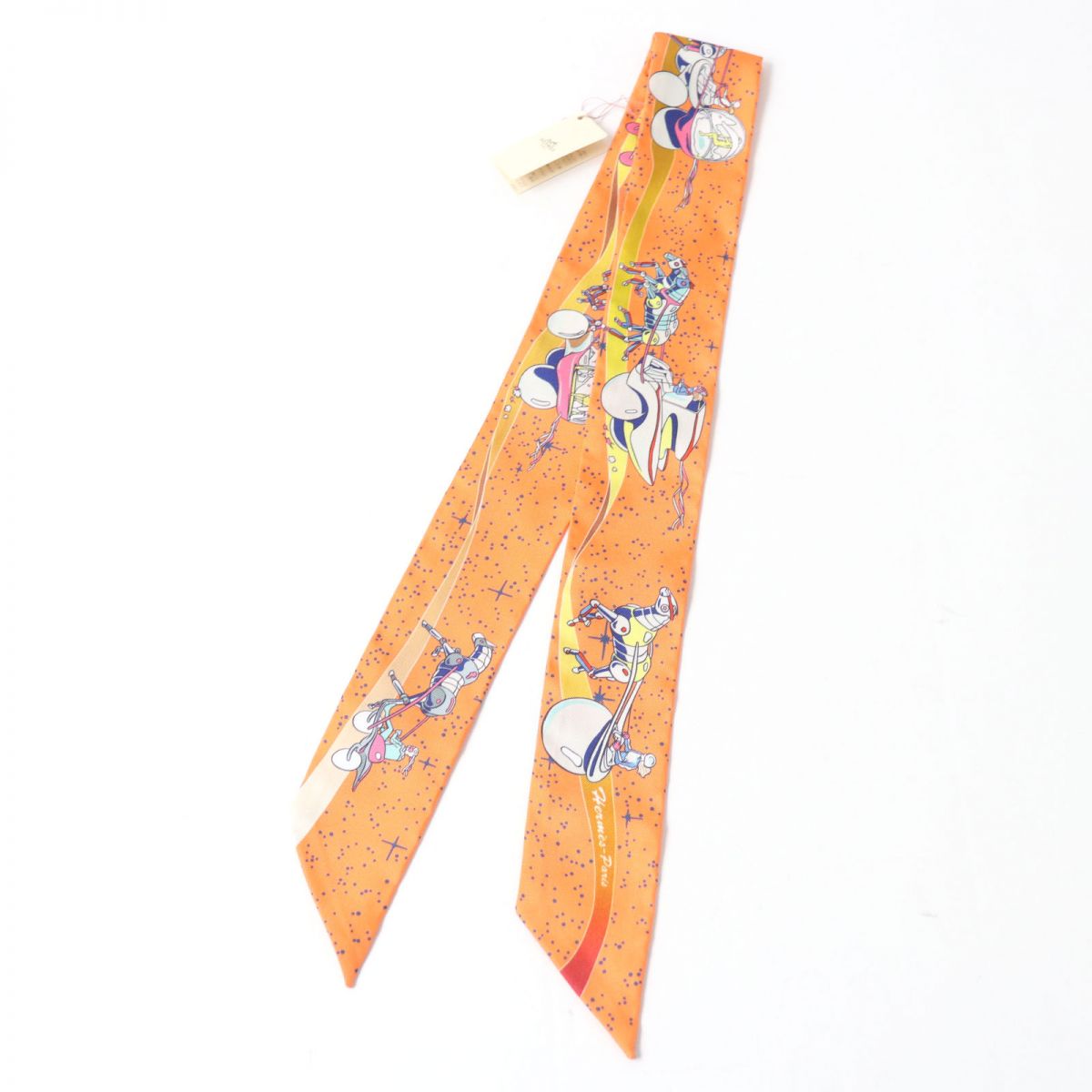 HERMES scarf silk Orange (Orange / Jaune / Blue) Twilly
