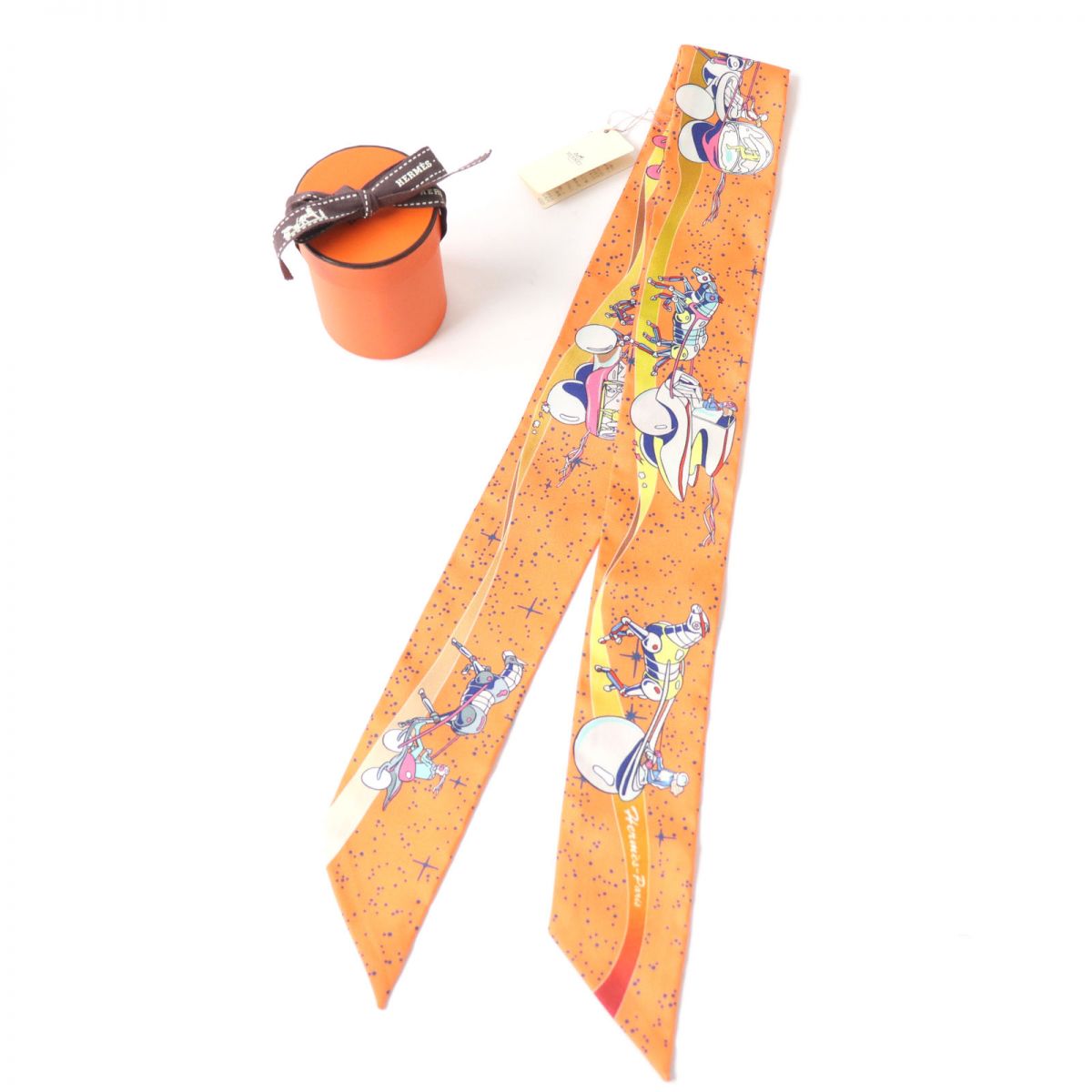 HERMES scarf silk Orange (Orange / Jaune / Blue) Twilly