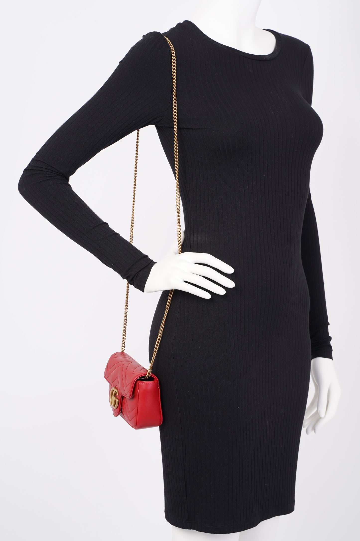 Gucci GG Marmont Red Matelasse Leather Super Mini