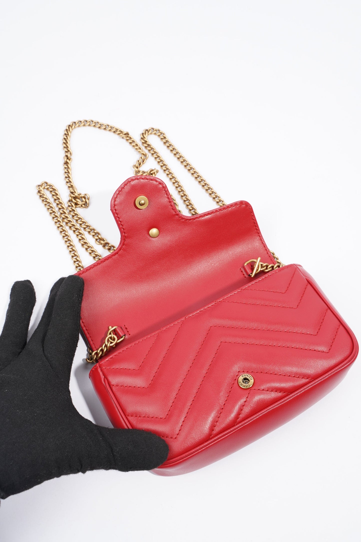Gucci GG Marmont Red Matelasse Leather Super Mini