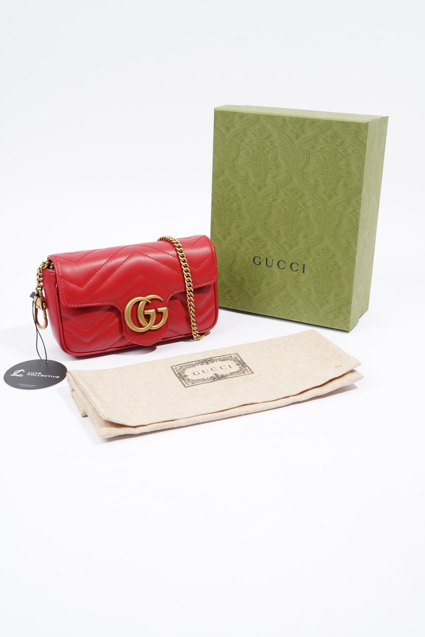 Gucci GG Marmont Red Matelasse Leather Super Mini