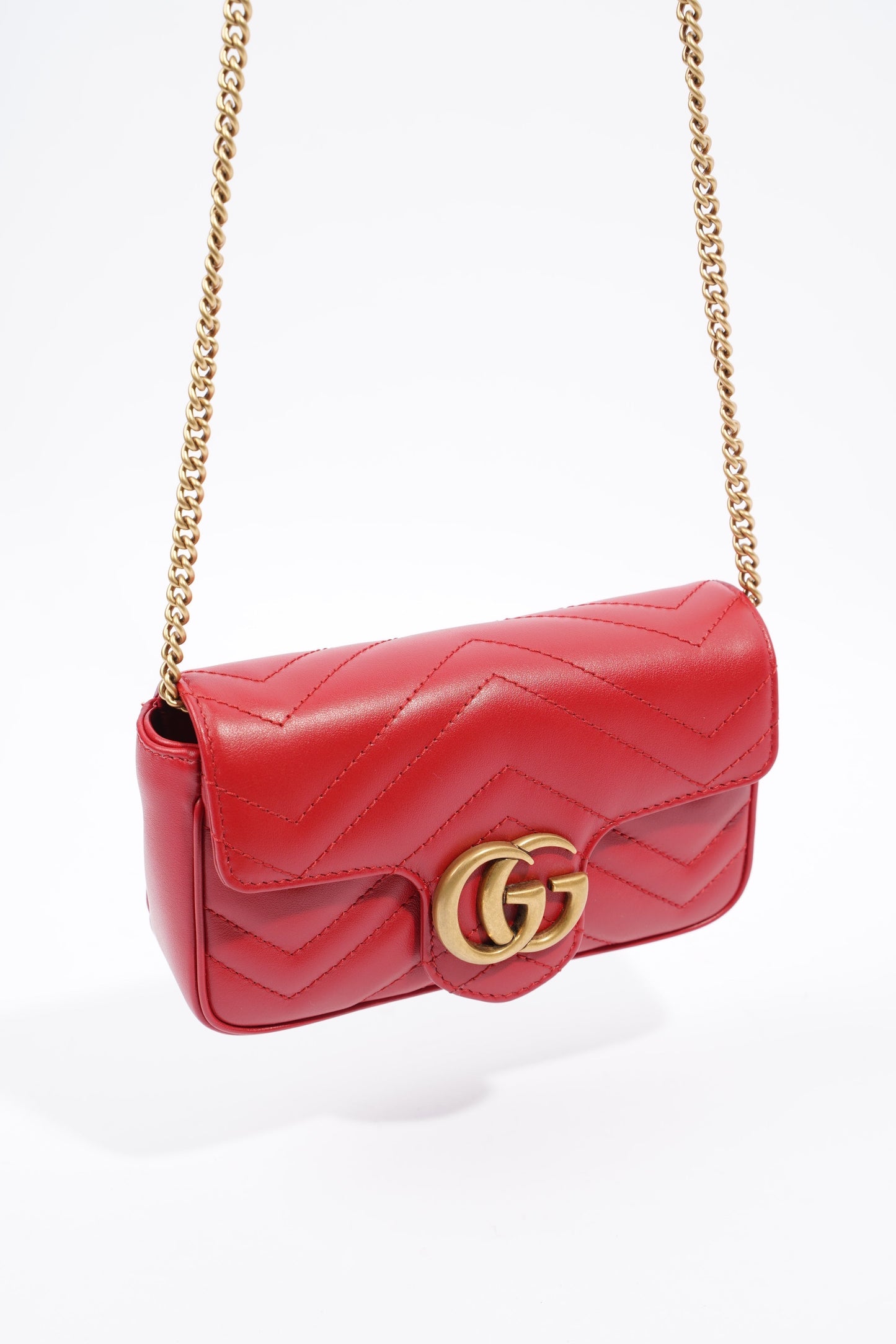 Gucci GG Marmont Red Matelasse Leather Super Mini