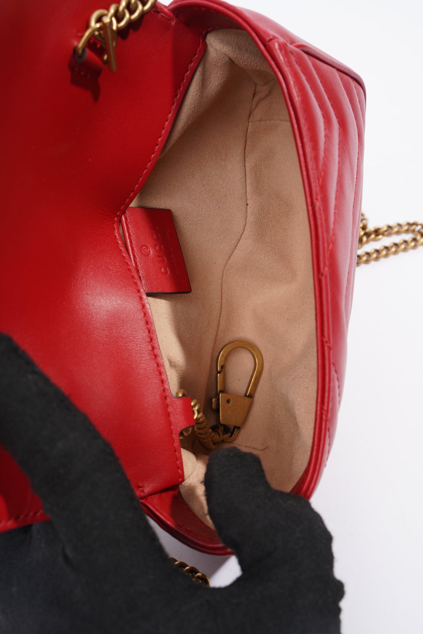 Gucci GG Marmont Red Matelasse Leather Super Mini
