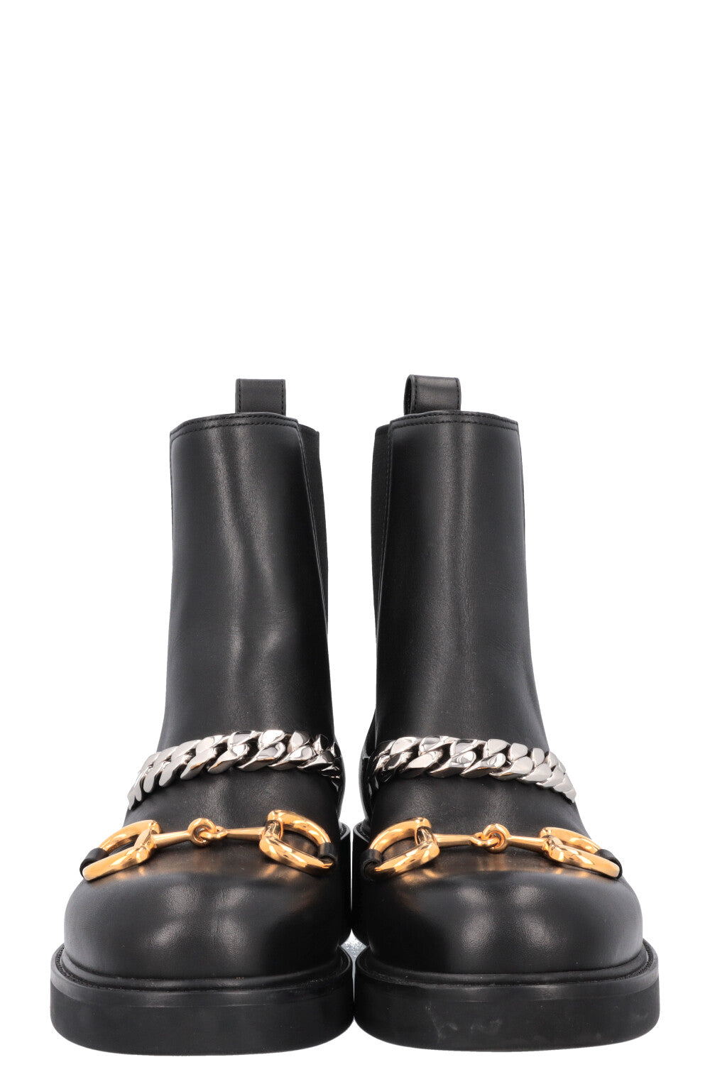 GUCCI Horsebit Chain Chelsea Boots Black Leather