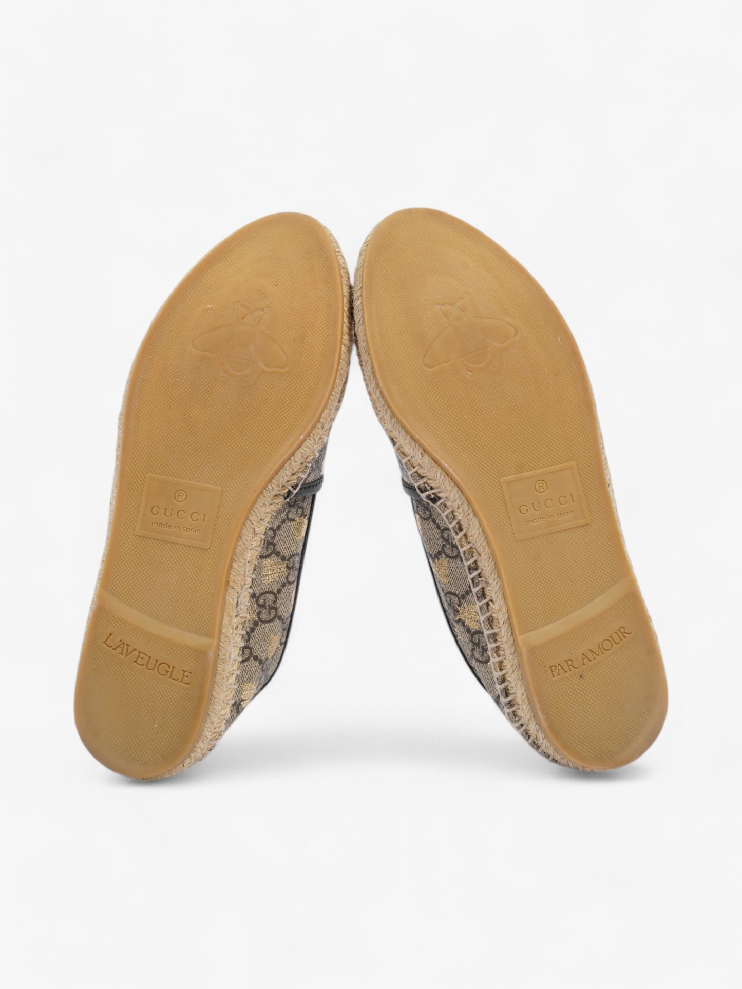 Gucci GG Supreme Bee Espadrille Beige  / Gold / Black Coated Canvas EU 37.5 UK 4.5