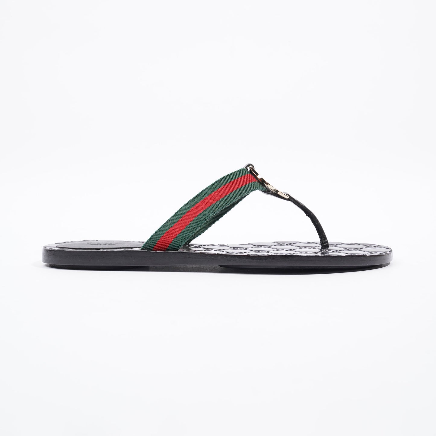 Gucci Interlocking G Thong Black / Red / Green Fabric EU 37 UK 4