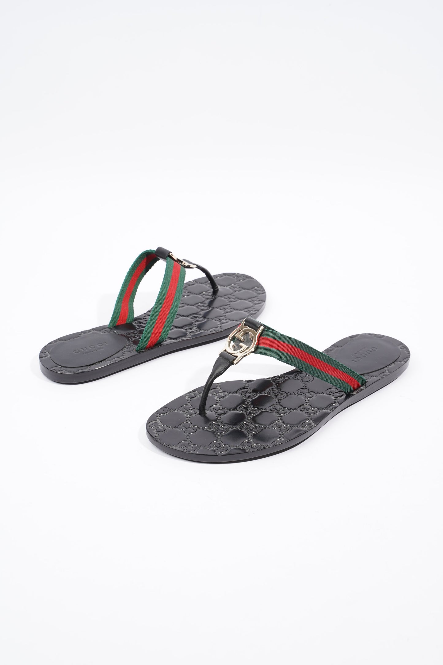 Gucci Interlocking G Thong Black / Red / Green Fabric EU 37 UK 4