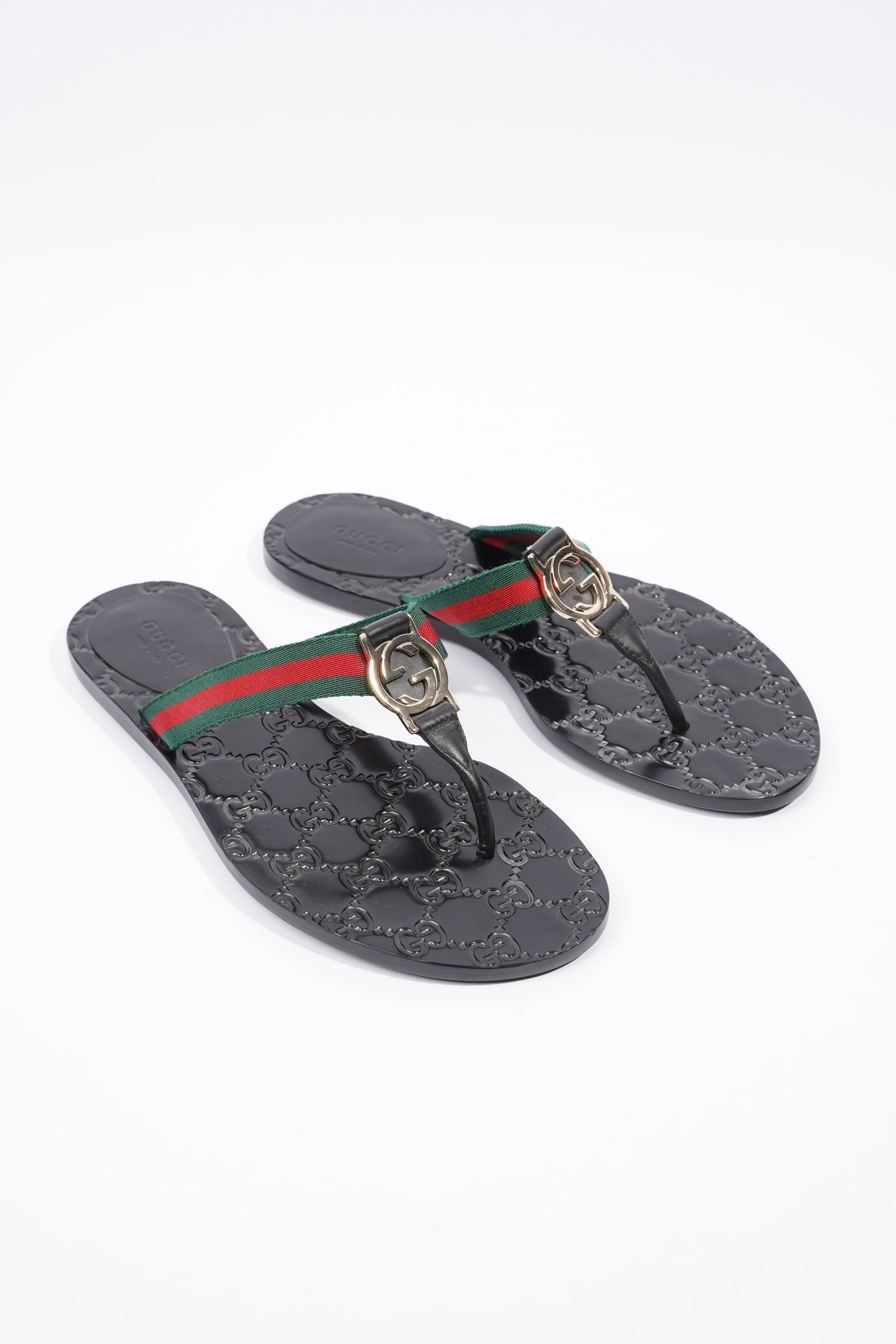 Gucci Interlocking G Thong Black / Red / Green Fabric EU 37 UK 4