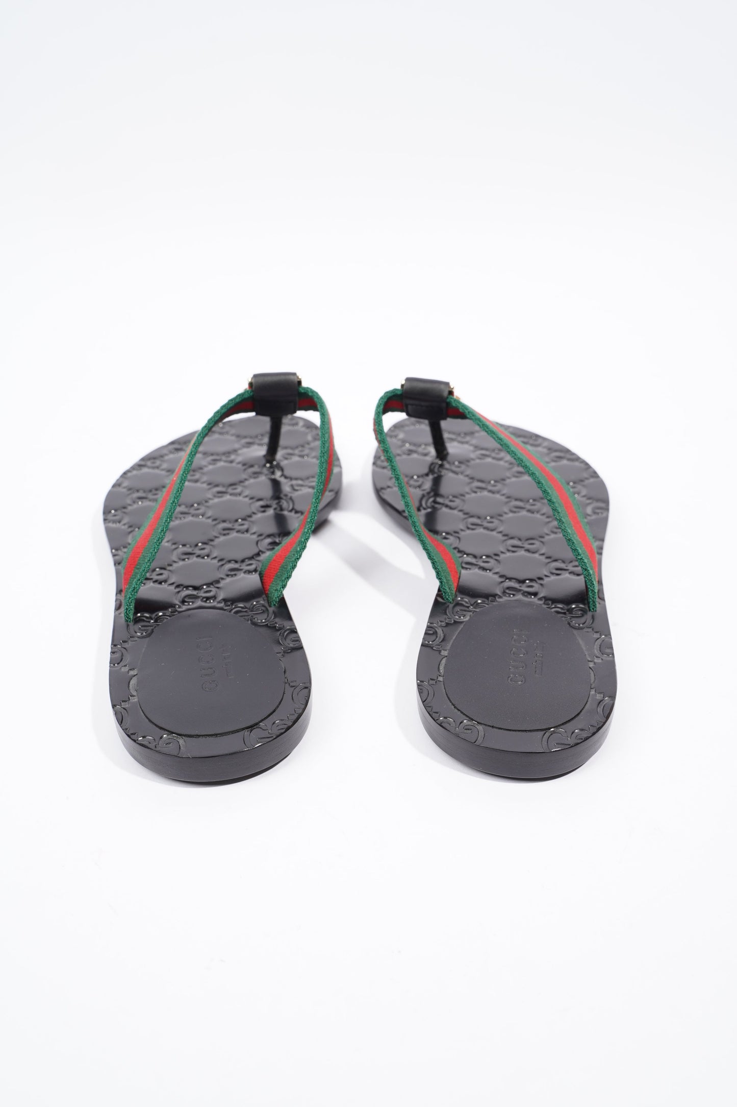 Gucci Interlocking G Thong Black / Red / Green Fabric EU 37 UK 4