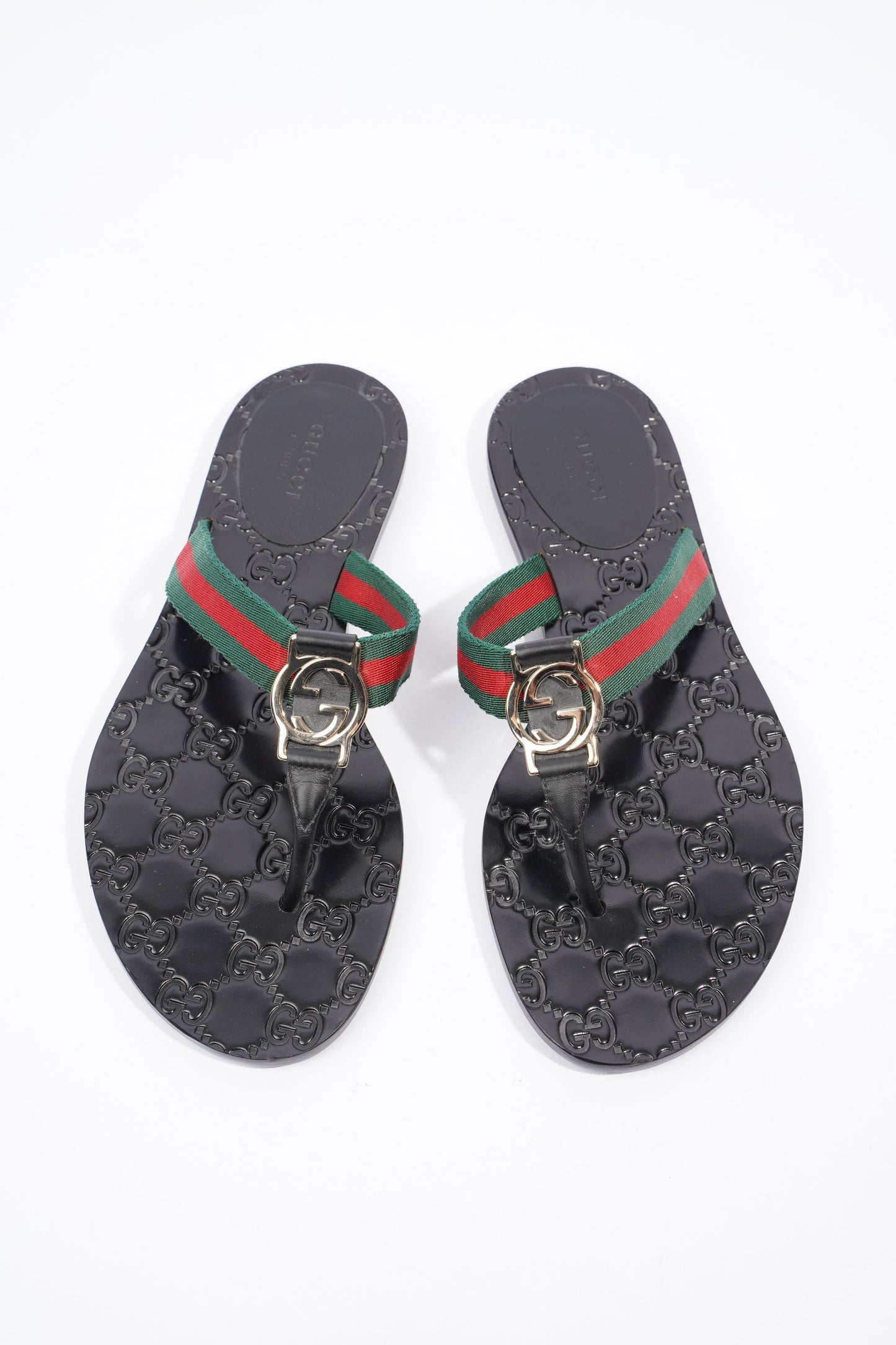 Gucci Interlocking G Thong Black / Red / Green Fabric EU 37 UK 4