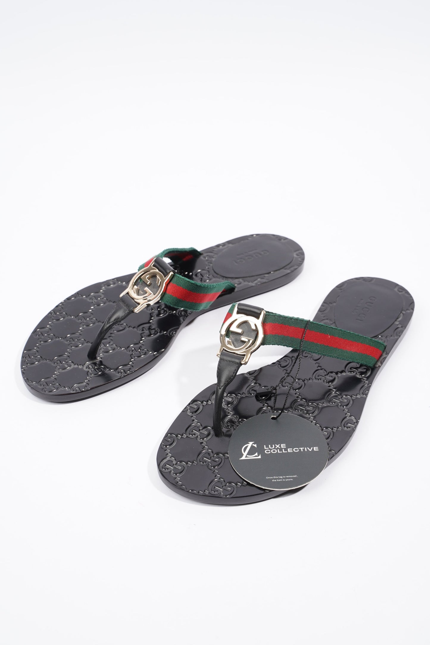 Gucci Interlocking G Thong Black / Red / Green Fabric EU 37 UK 4