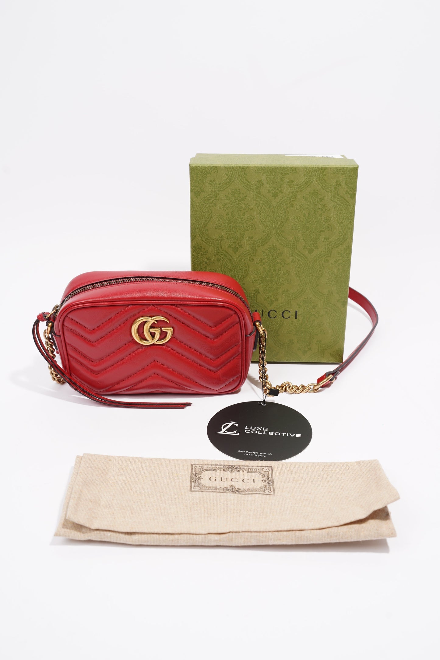 Gucci Marmont Zip Bag Red / Gold Matelasse Leather Mini