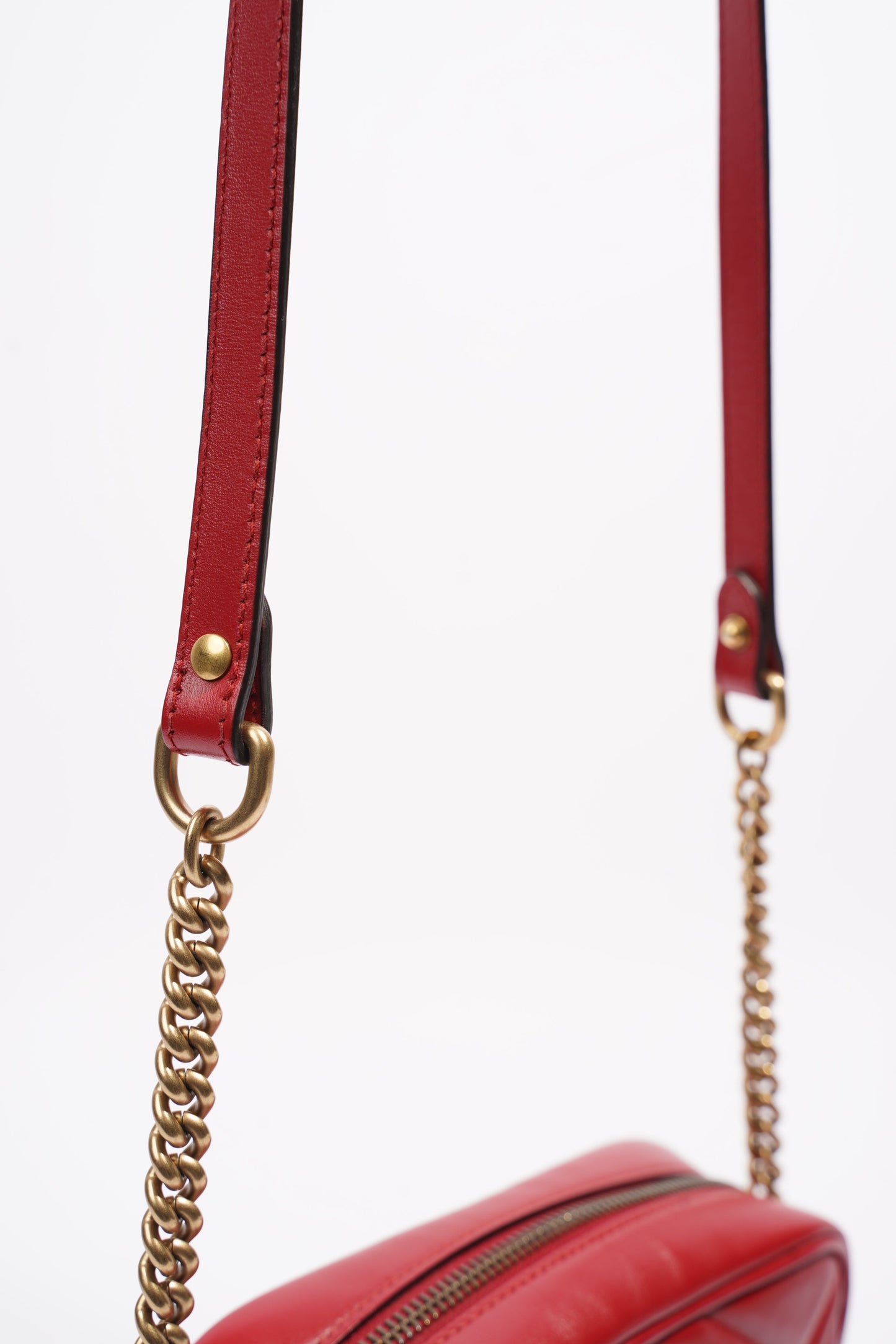 Gucci Marmont Zip Bag Red / Gold Matelasse Leather Mini