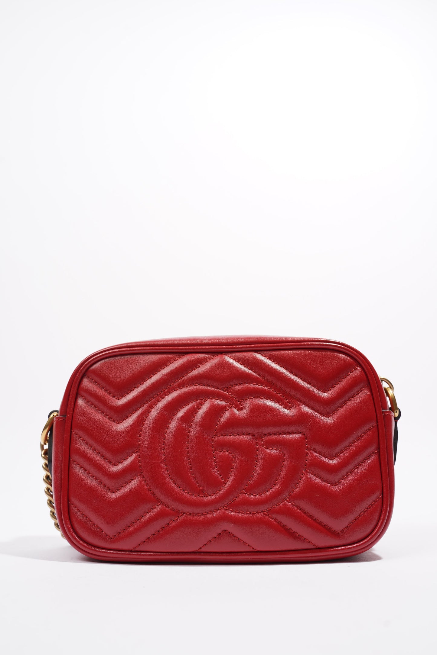 Gucci Marmont Zip Bag Red / Gold Matelasse Leather Mini
