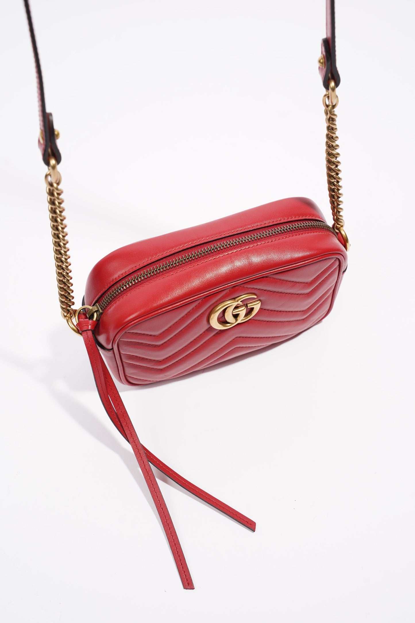 Gucci Marmont Zip Bag Red / Gold Matelasse Leather Mini