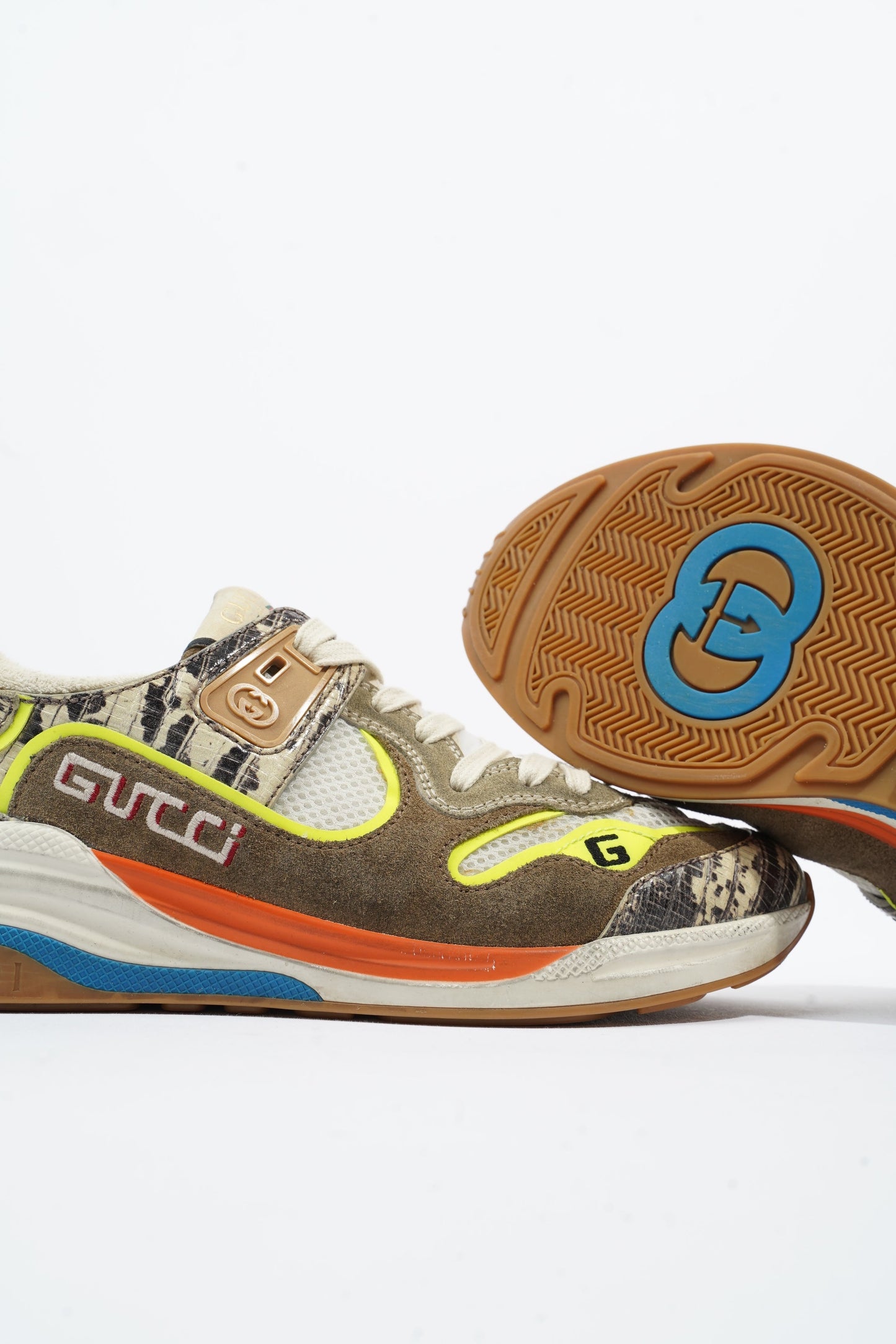 Gucci Ultrapace Sneaker Beige / Brown / Yellow Mesh EU 37 UK 4