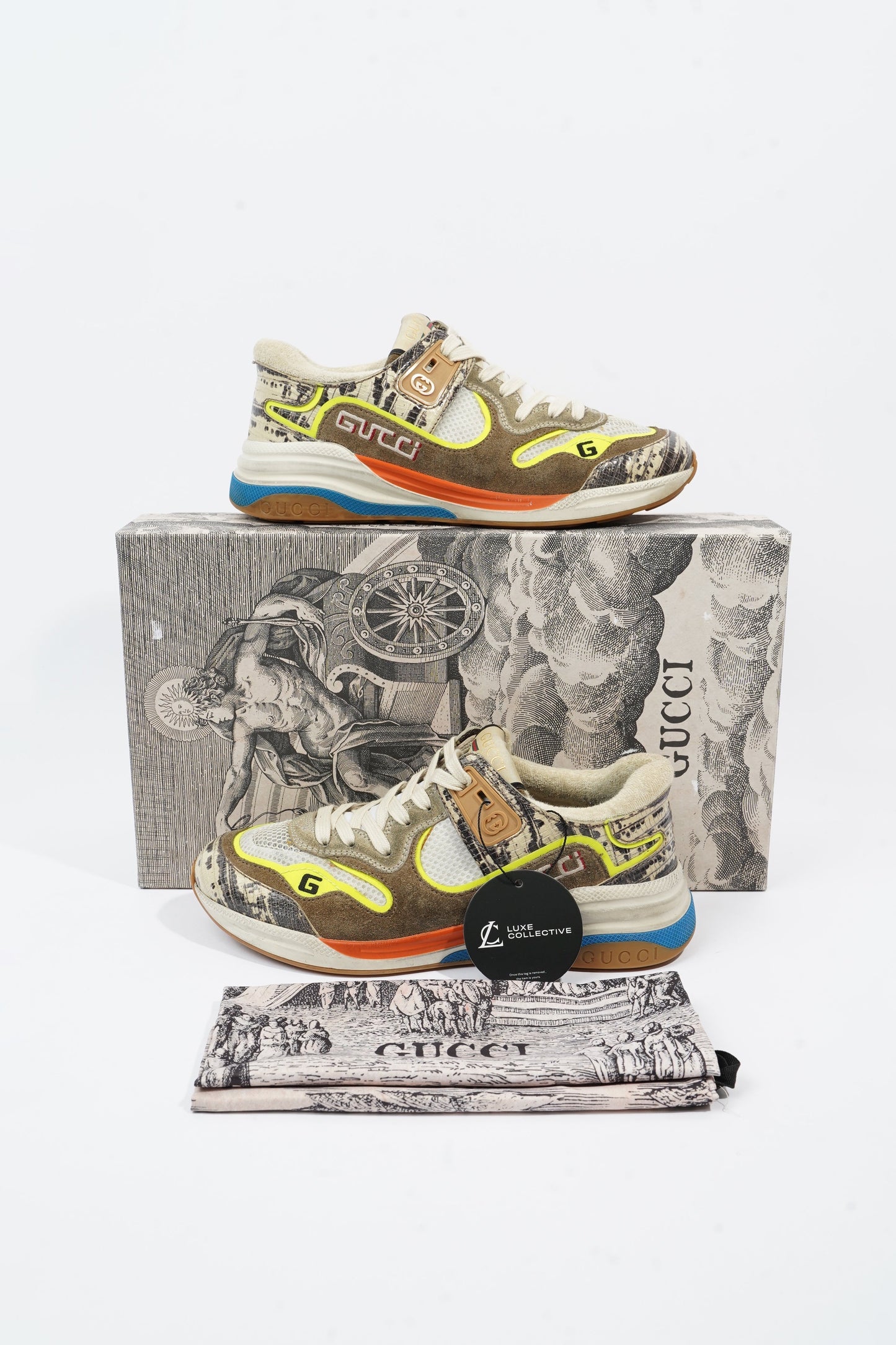 Gucci Ultrapace Sneaker Beige / Brown / Yellow Mesh EU 37 UK 4
