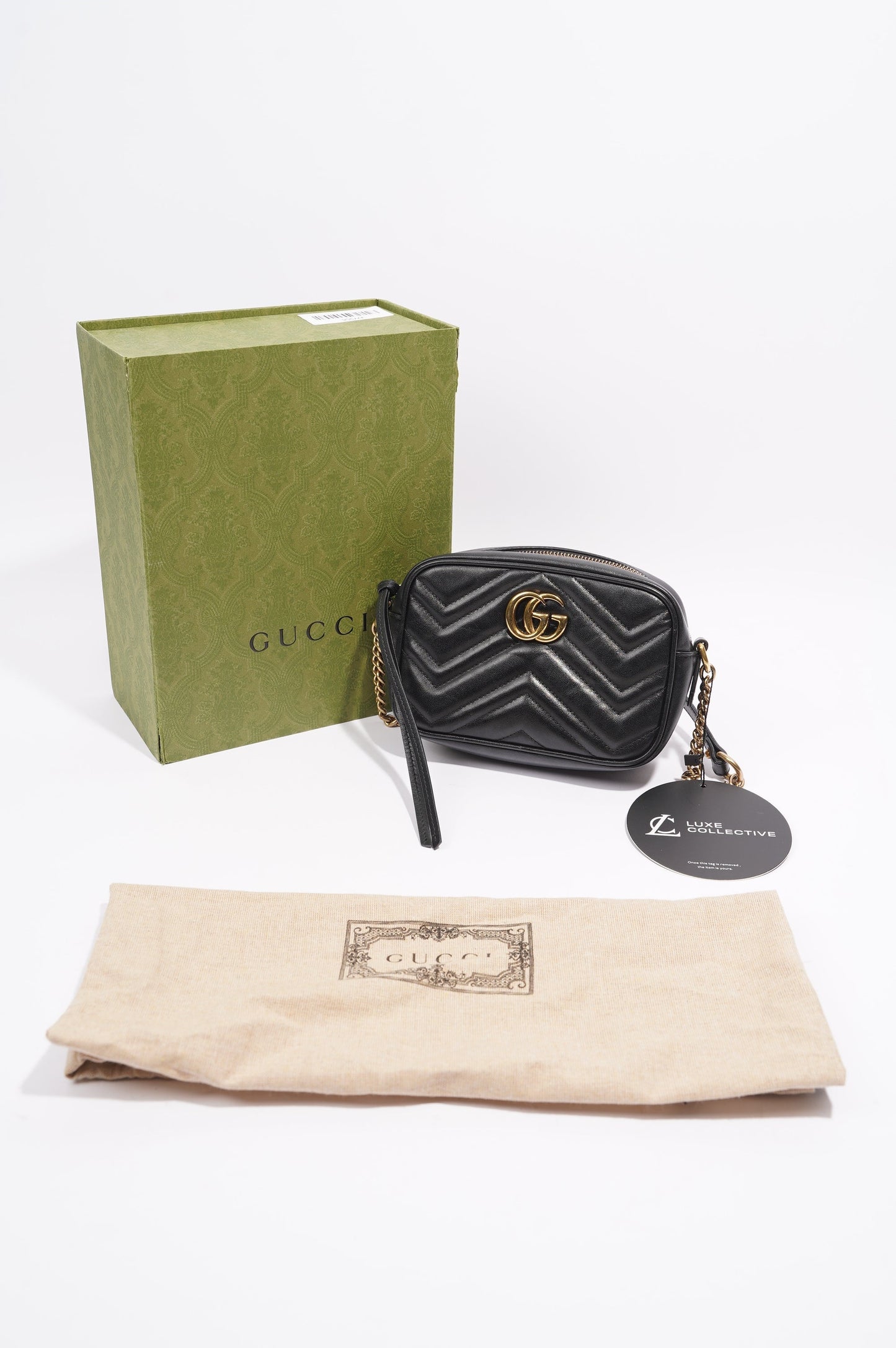 Gucci Marmont Zip Black Matelasse Leather Mini