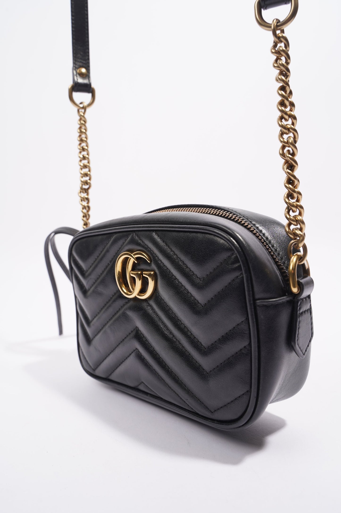 Gucci Marmont Zip Black Matelasse Leather Mini