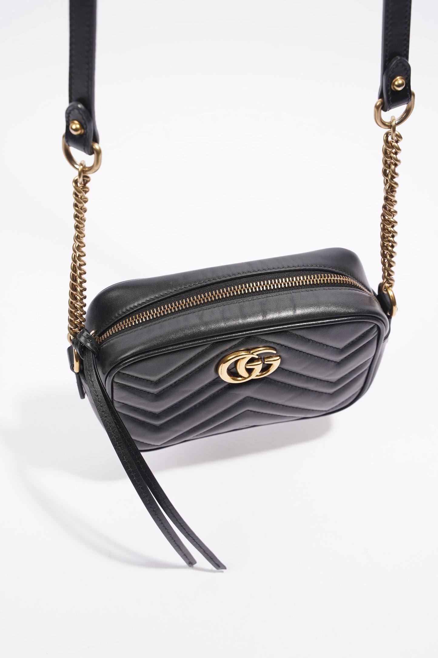 Gucci Marmont Zip Black Matelasse Leather Mini