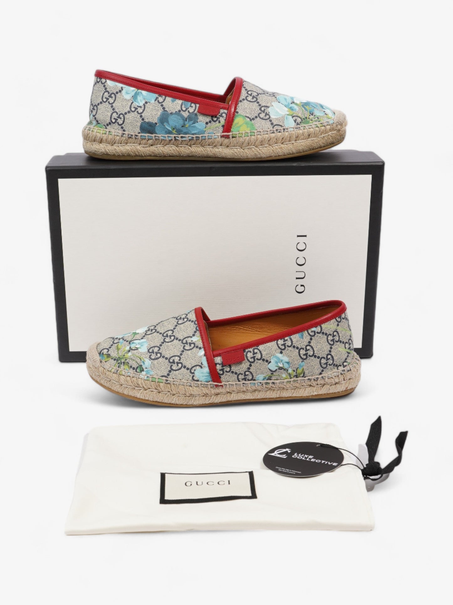 Gucci GG Blooms Espadrilles GG Supreme / Bloom / Hibiscus Red Coated Canvas EU 37 UK 4