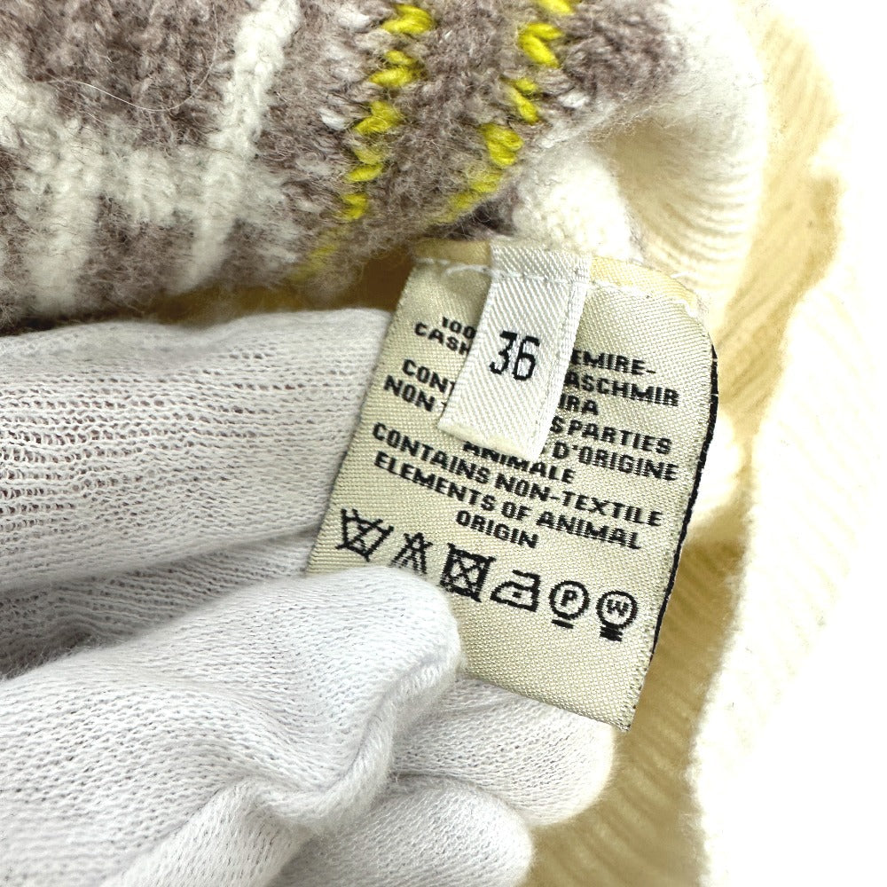 HERMES sweater cashmere White x gray x yellow Collar button border 36