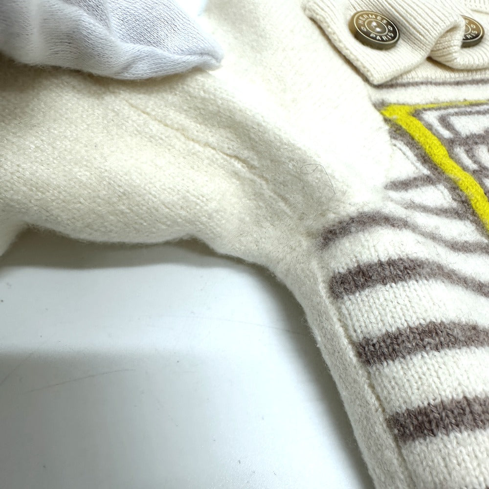 HERMES sweater cashmere White x gray x yellow Collar button border 36