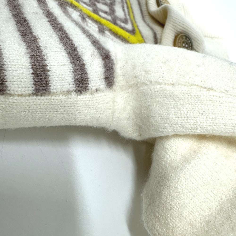 HERMES sweater cashmere White x gray x yellow Collar button border 36