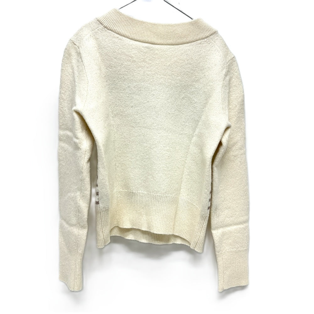 HERMES sweater cashmere White x gray x yellow Collar button border 36