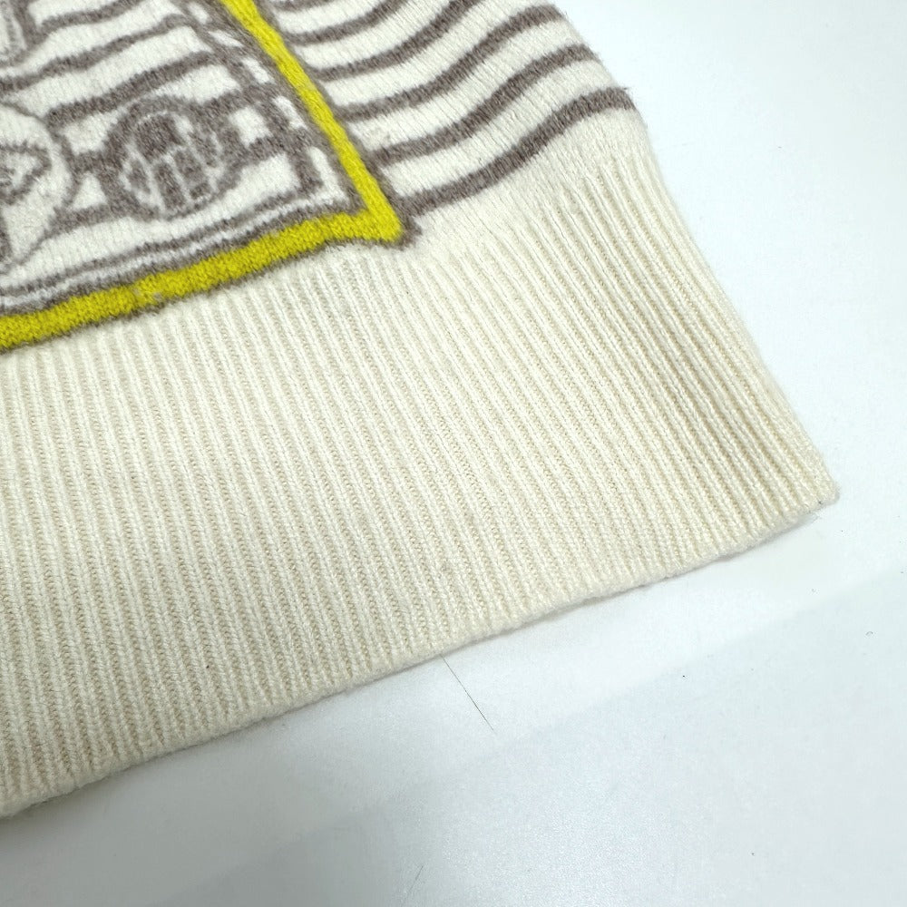 HERMES sweater cashmere White x gray x yellow Collar button border 36