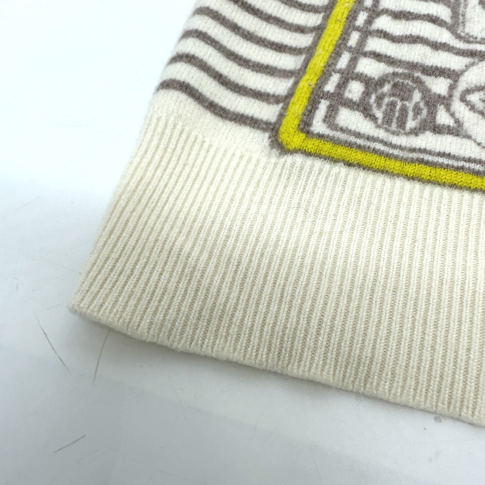 HERMES sweater cashmere White x gray x yellow Collar button border 36