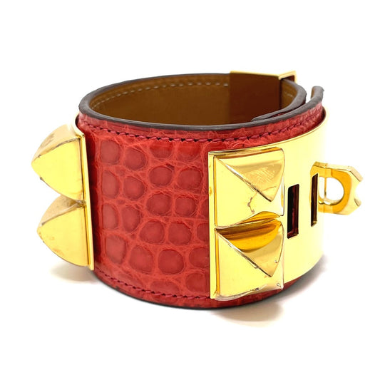 HERMES bracelet leather Red typex Gold Metal Cory Edssian Women Used