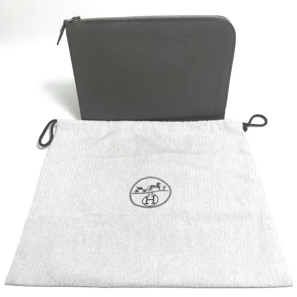 HERMES Clutch bag bag business bag L-shaped fastener Zip computer Epsom Gray unisex(Unisex) Used