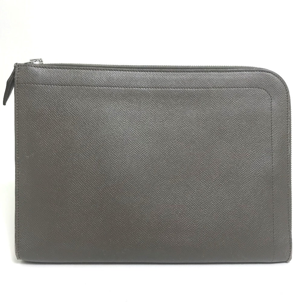 HERMES Clutch bag bag business bag L-shaped fastener Zip computer Epsom Gray unisex(Unisex) Used