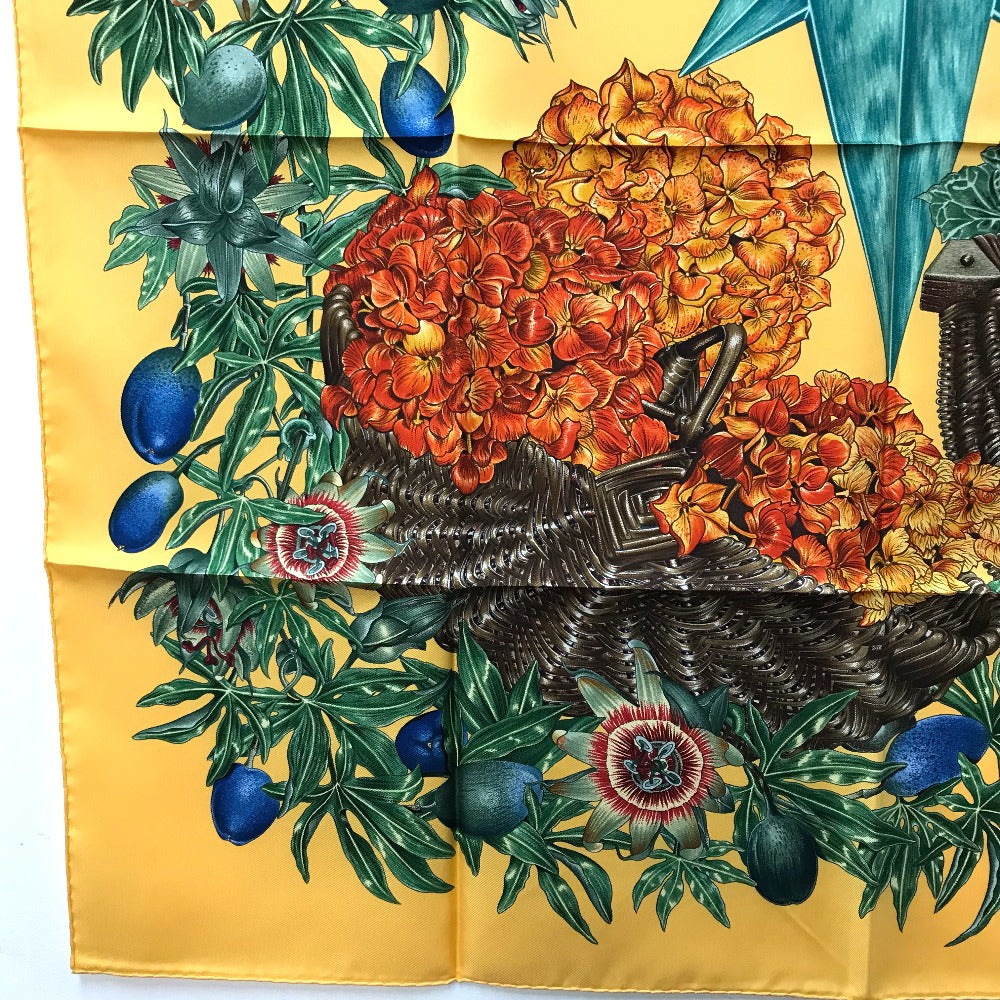 HERMES scarf silk Yellow x green Carre90 Passiflores Passion Flower Women Used