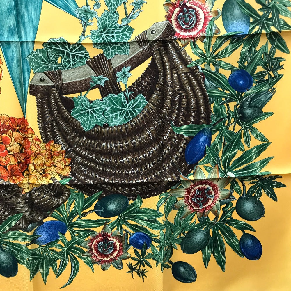 HERMES scarf silk Yellow x green Carre90 Passiflores Passion Flower Women Used