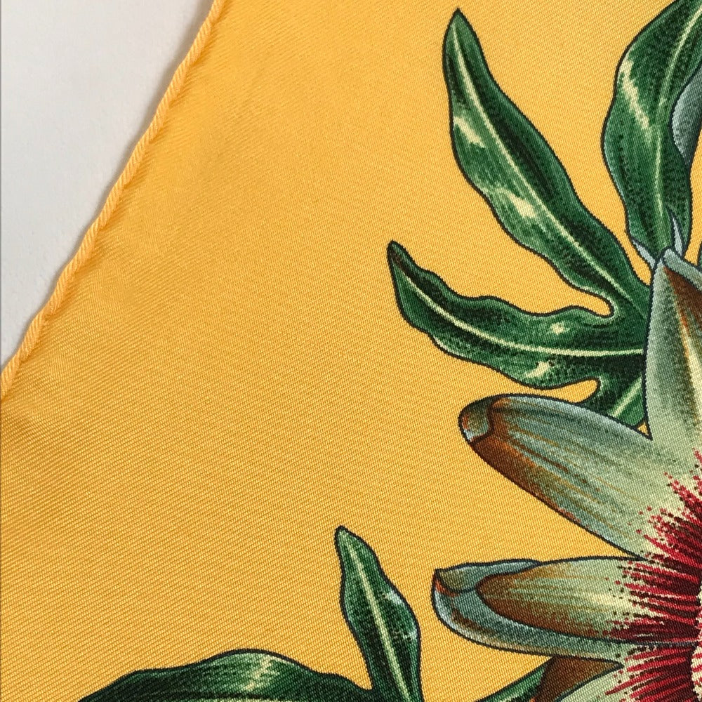 HERMES scarf silk Yellow x green Carre90 Passiflores Passion Flower Women Used