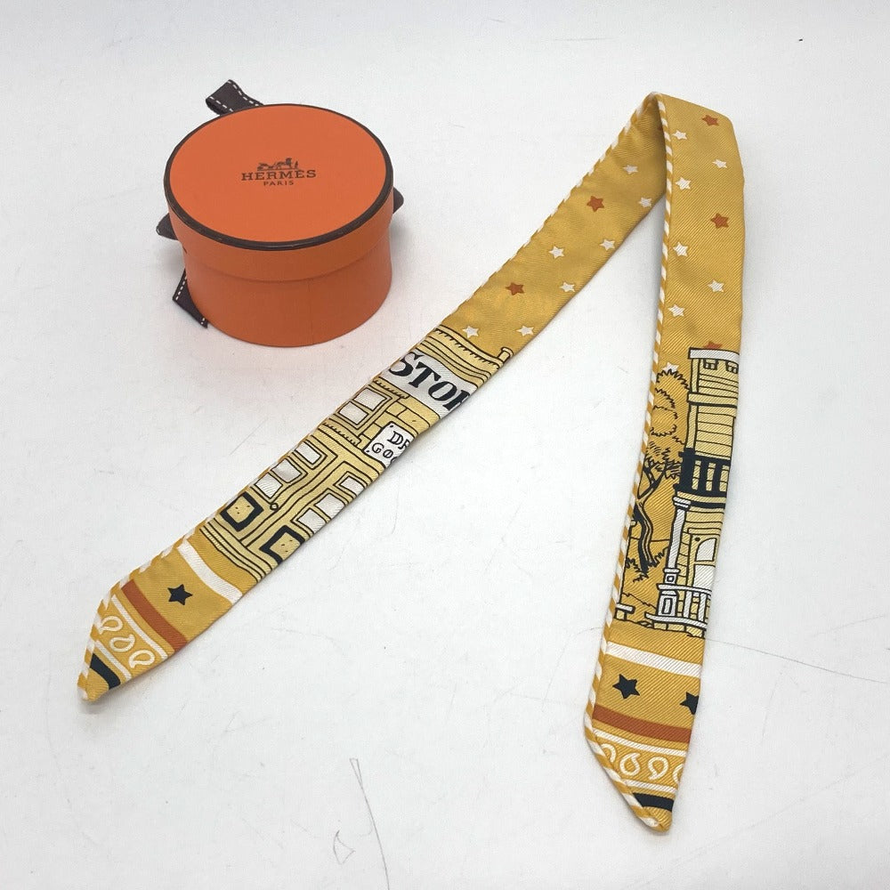 HERMES scarf silk yellow Twilly Doll Candy Herms Paris Station Women Used