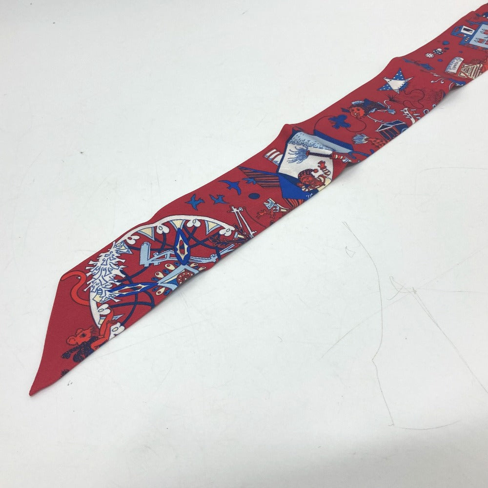 HERMES scarf silk Red animal Women Used