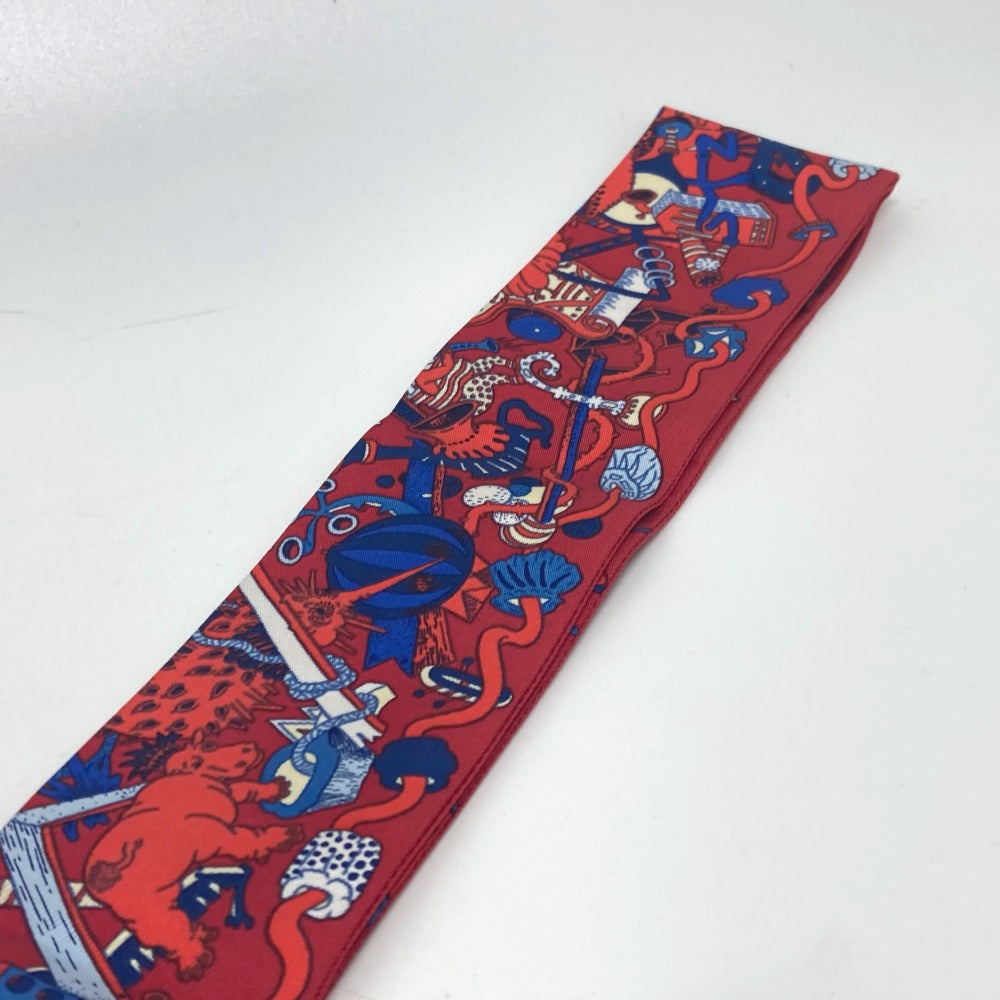 HERMES scarf silk Red animal Women Used