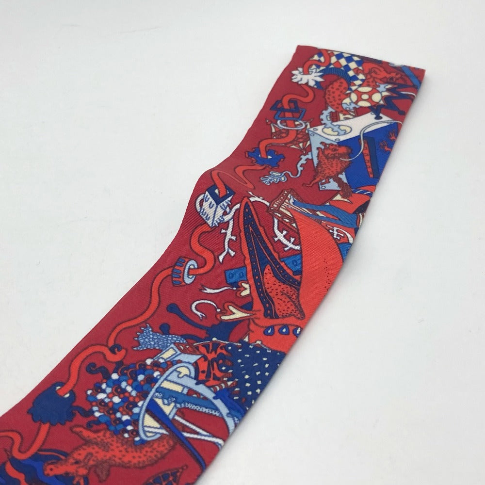 HERMES scarf silk Red animal Women Used
