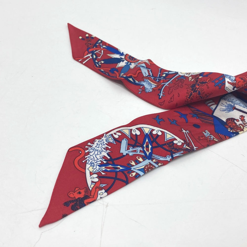 HERMES scarf silk Red animal Women Used