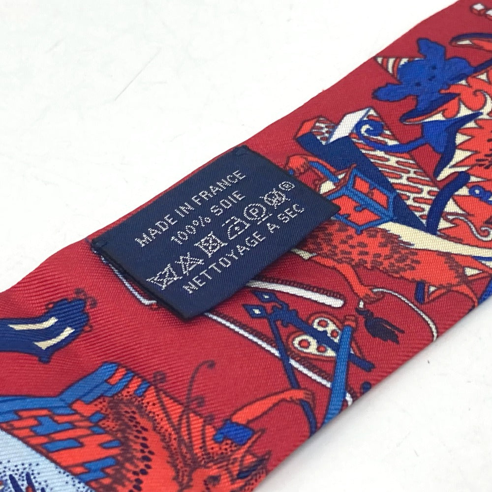 HERMES scarf silk Red animal Women Used
